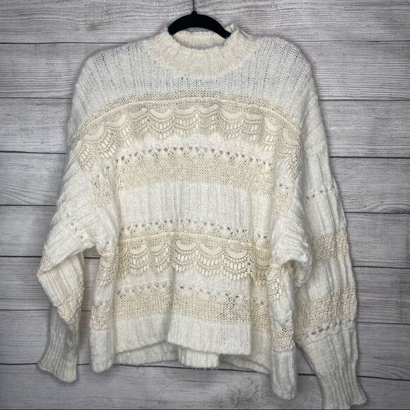 Zara Alpaca Blend Creme Lace Sweater - Picture 1 of 6